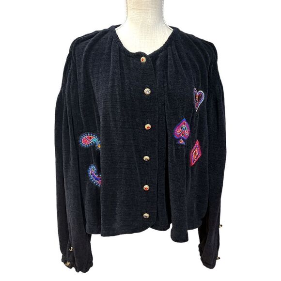 BODE- Vintage Patches Rhinestone Cape Cardigan - Picture 1 of 9